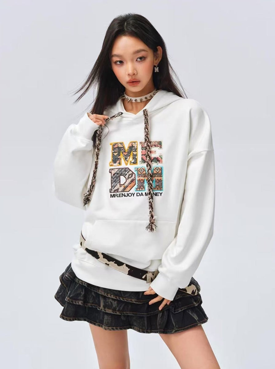 MEDM Bohemian Style Pattern fill Braided Hoodie