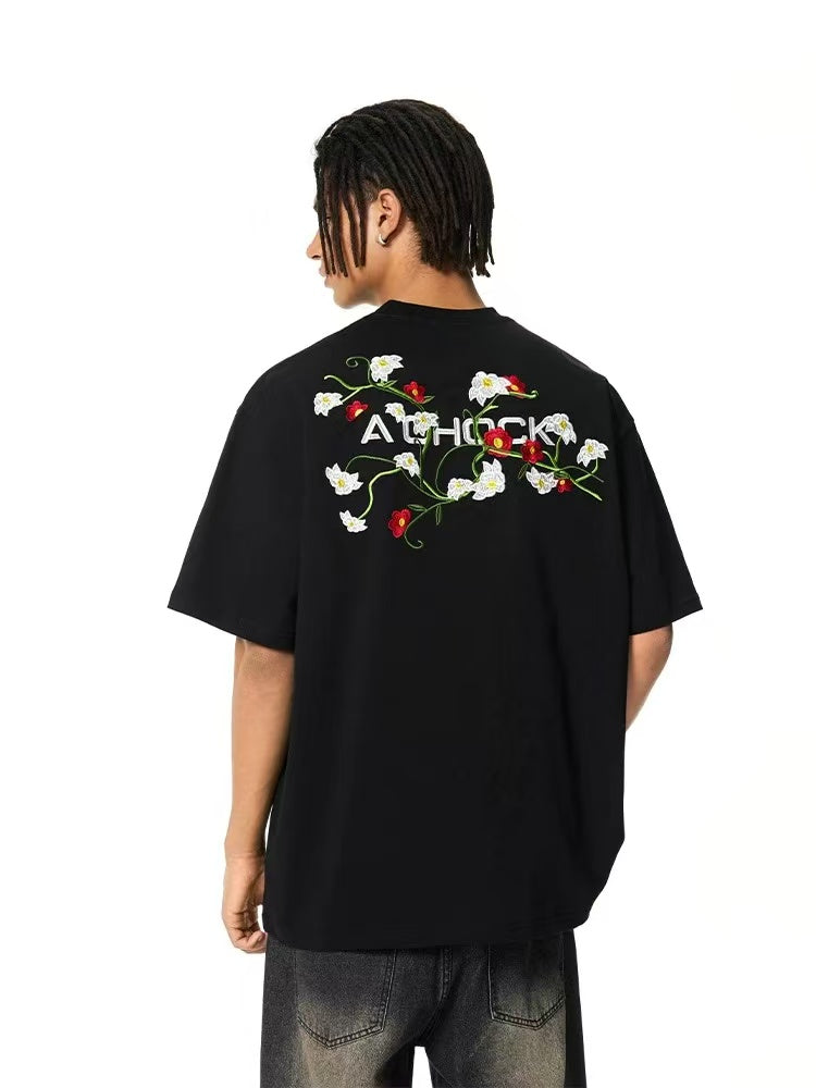 ACHOCK Floral Embroidered short-sleeve T-shirt