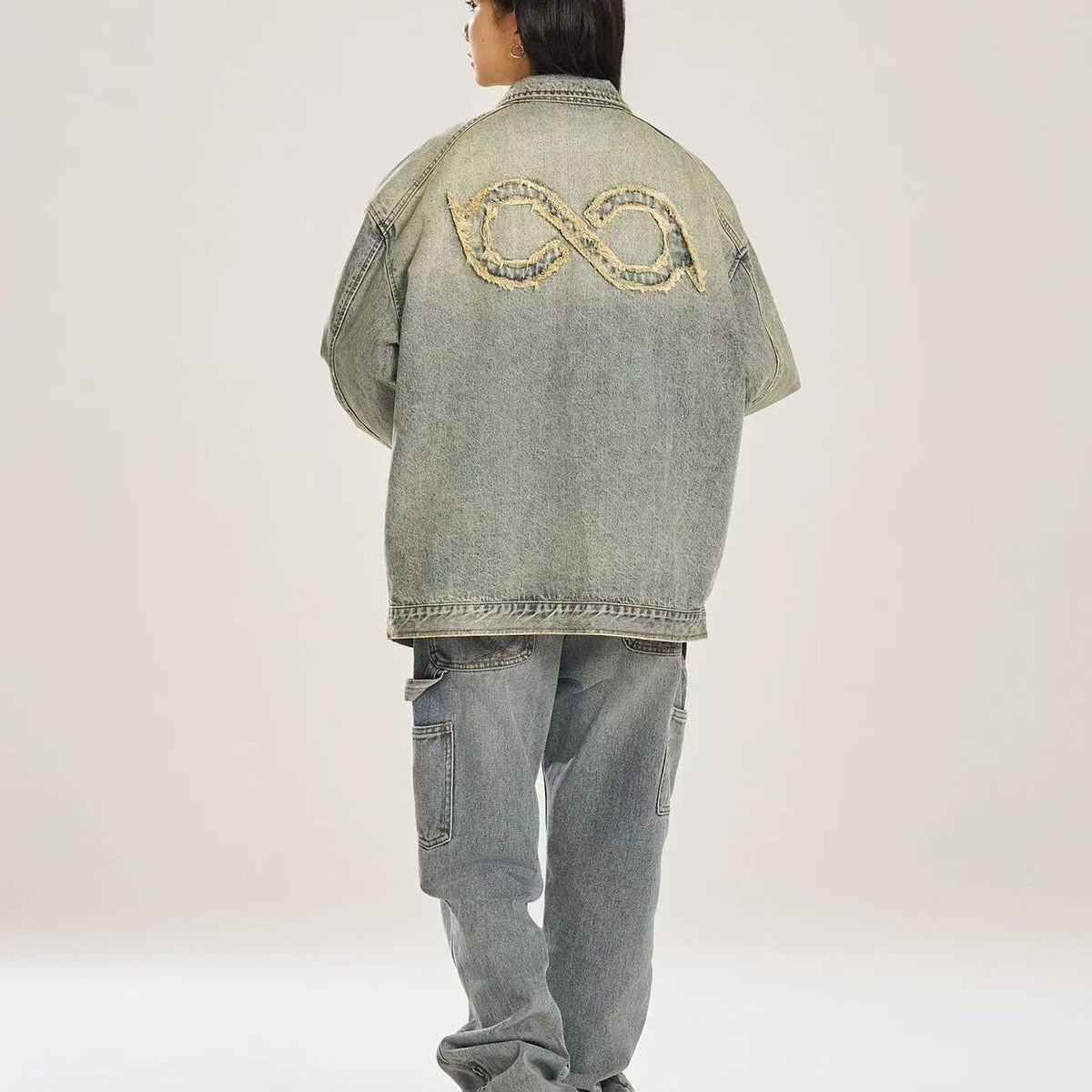 BIPOLAR Retro Distressed Design Washed Denim Jacket