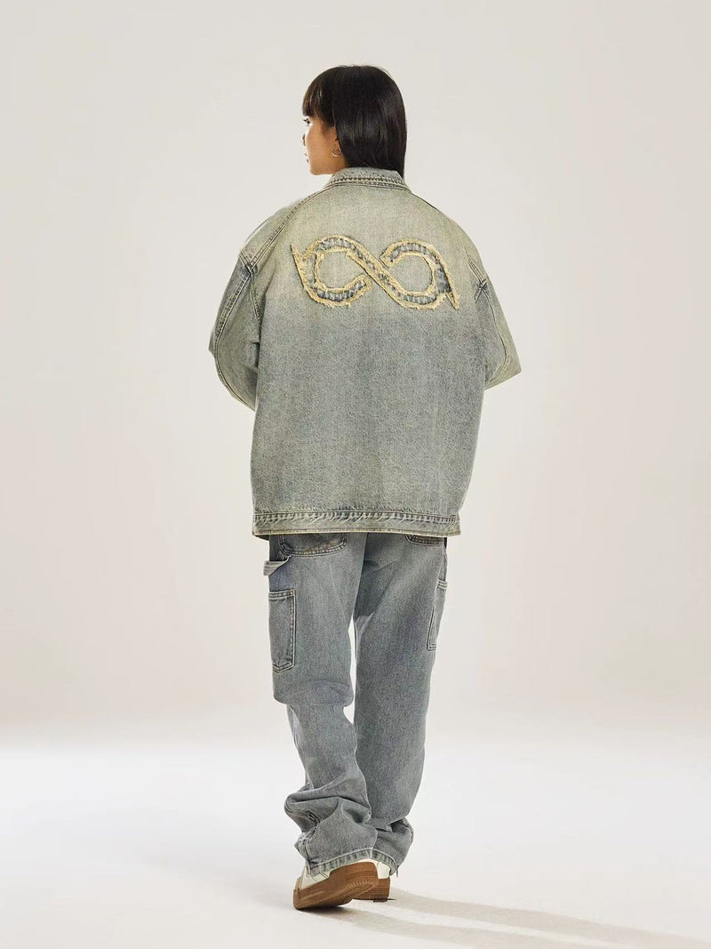 BIPOLAR Retro Distressed Design Washed Denim Jacket