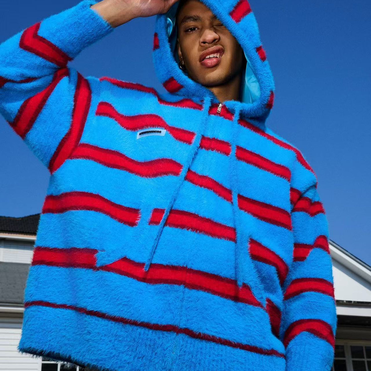 AFGK Striped Zip Hooded Cardigan Sweater