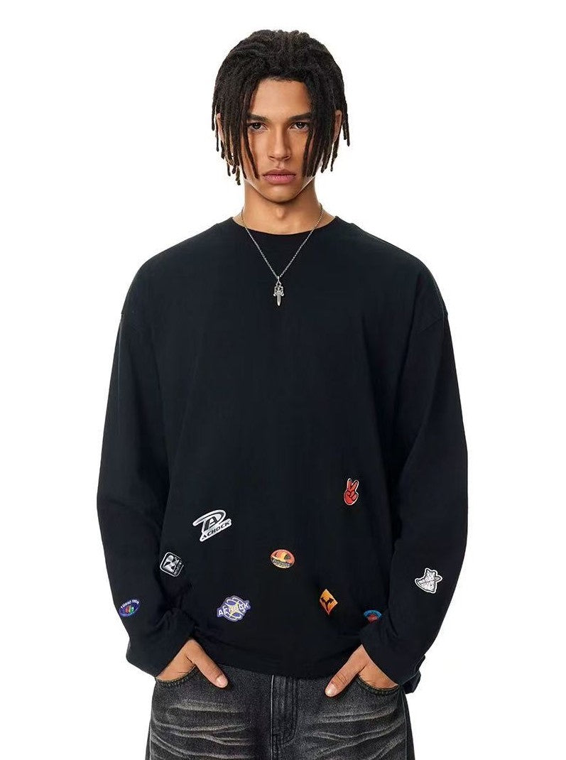 ACHOCK Creative Cartoon Sticker Long-sleeved T-shirt