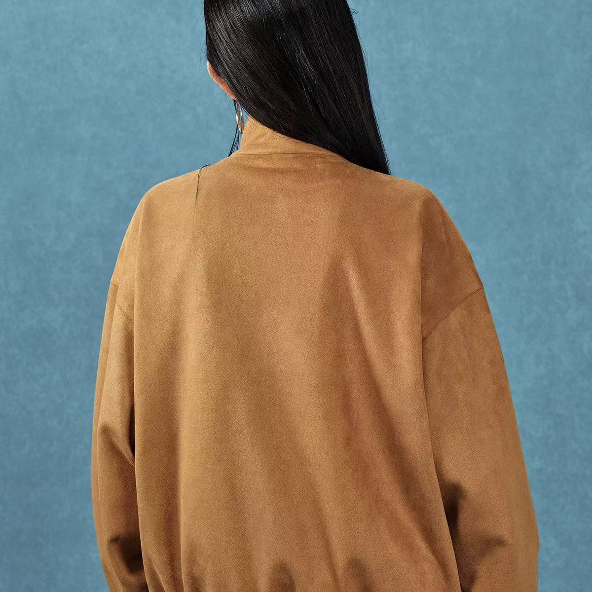 MEDM Stand Collar Suede Paneled Jacket