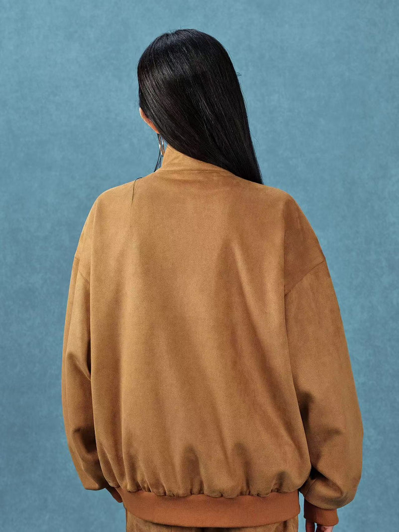 MEDM Stand Collar Suede Paneled Jacket