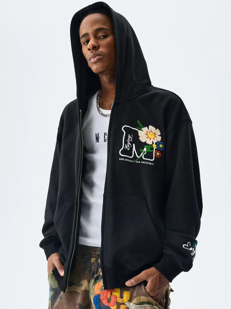 MEDM Chain Embroidered Flower Large M Zipper Hoodie