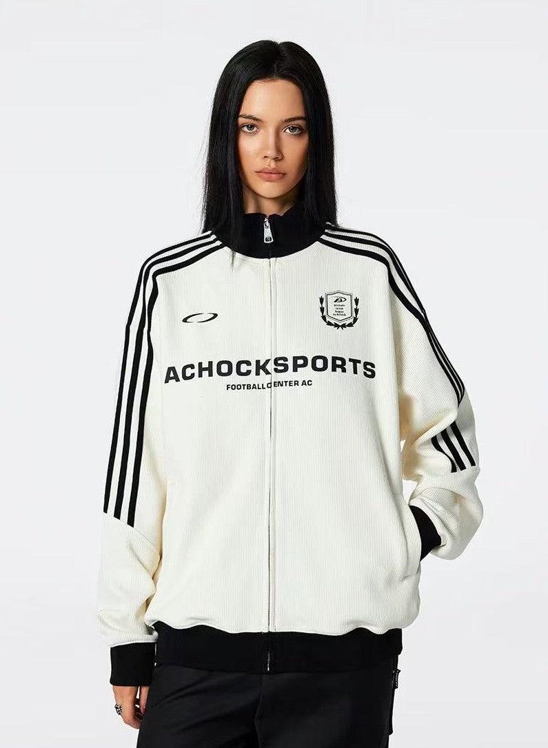 ACHOCK Stand Collar Color Matching Zipped Jacket