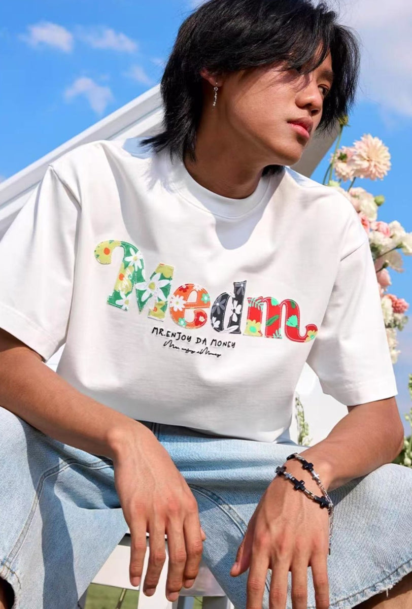 MEDM Floral Fruit Branch Padded Patch Embroidered Short-sleeved T-shirt