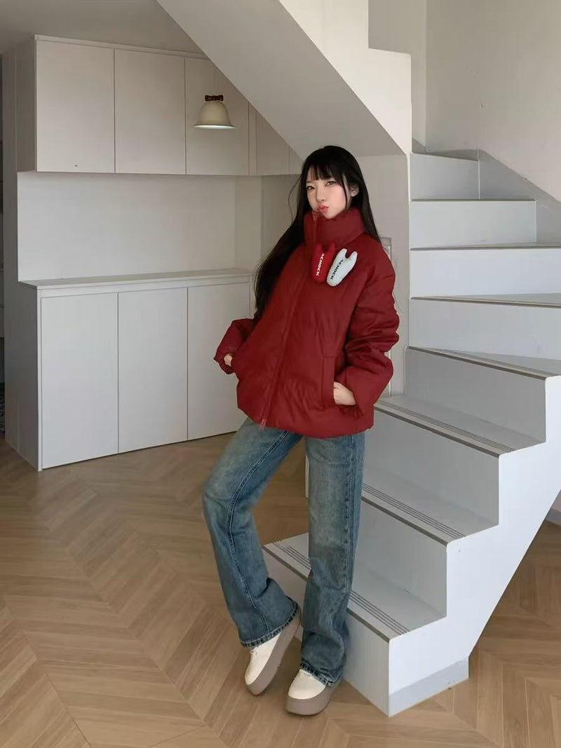 ACHOCK PU Leather Velcro Down Jacket