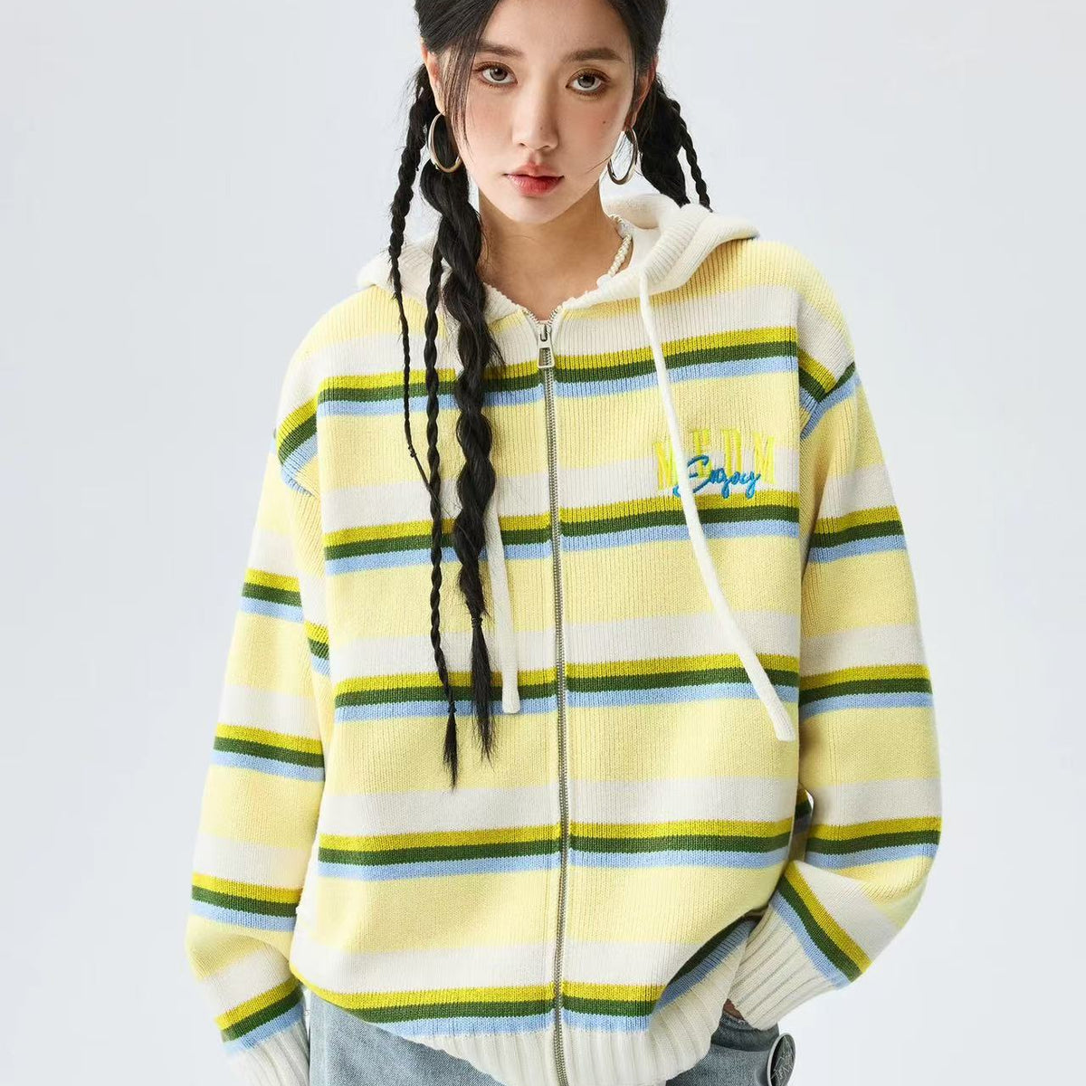 MEDM Color Striped Hooded Sweater