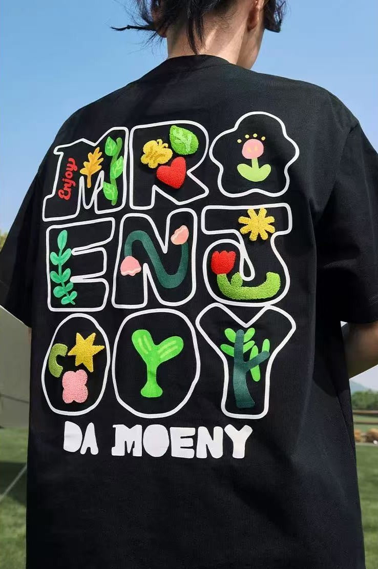 MEDM Toothbrush Embroidered Floral Short-sleeved T-shirt