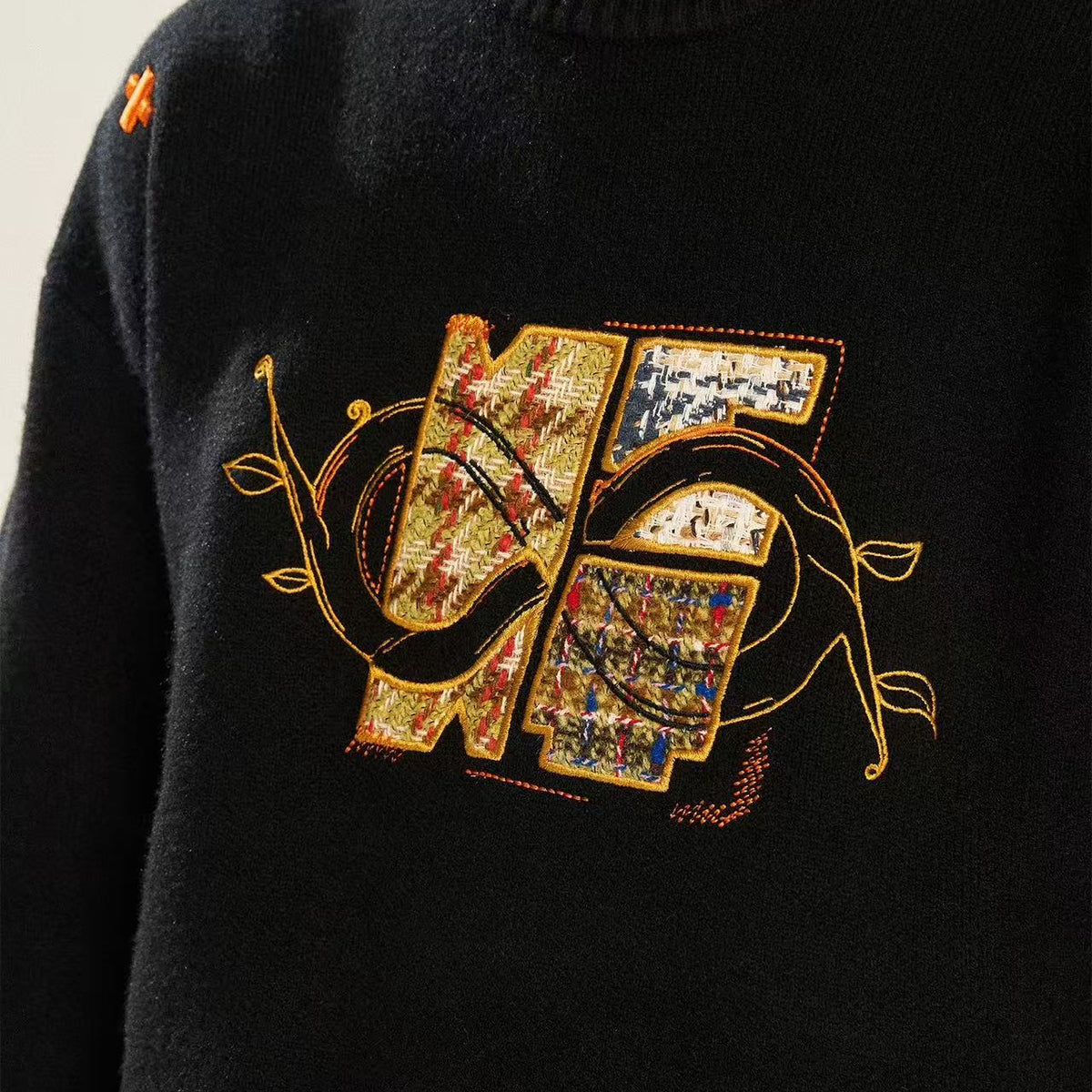 BIPOLAR×NSTNEW Logo Design Black Crew Neck Sweater