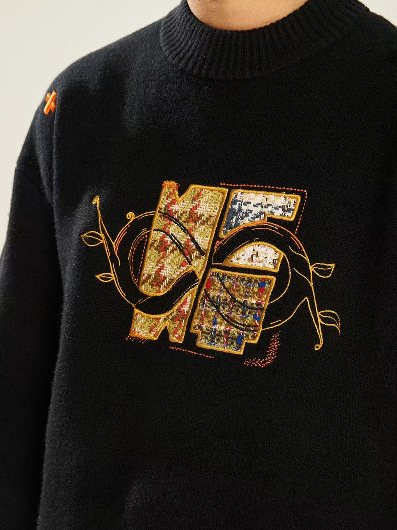 BIPOLAR×NSTNEW Logo Design Black Crew Neck Sweater