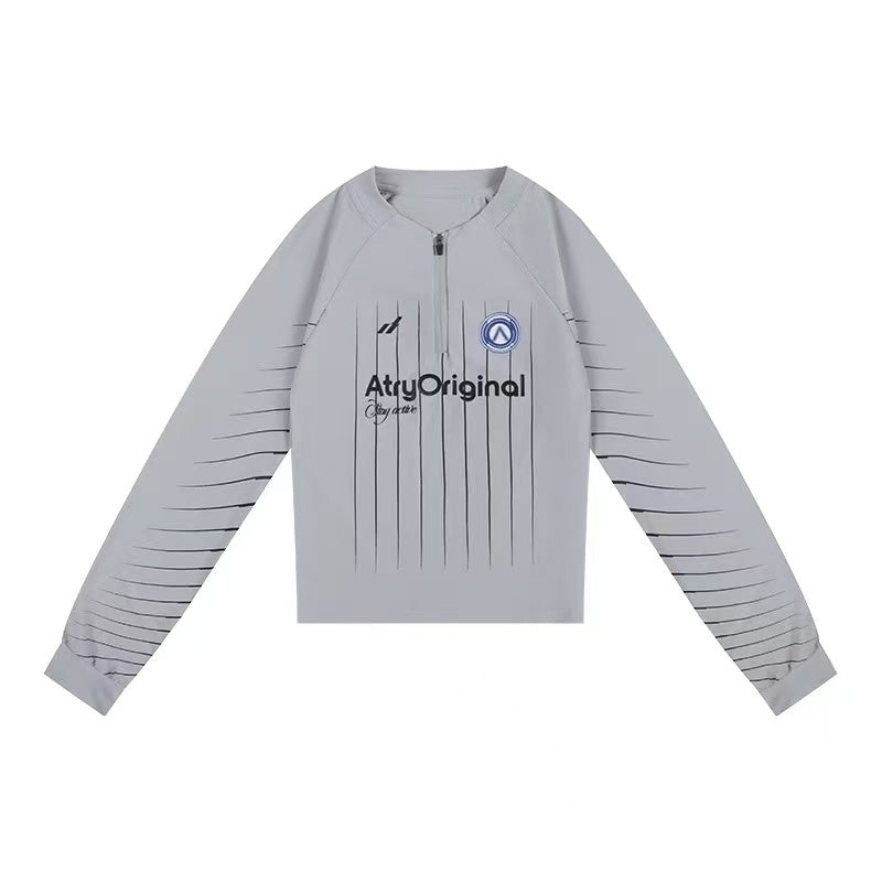 ATRY Striped Half-zip Long-sleeved T-shirt (For Women)