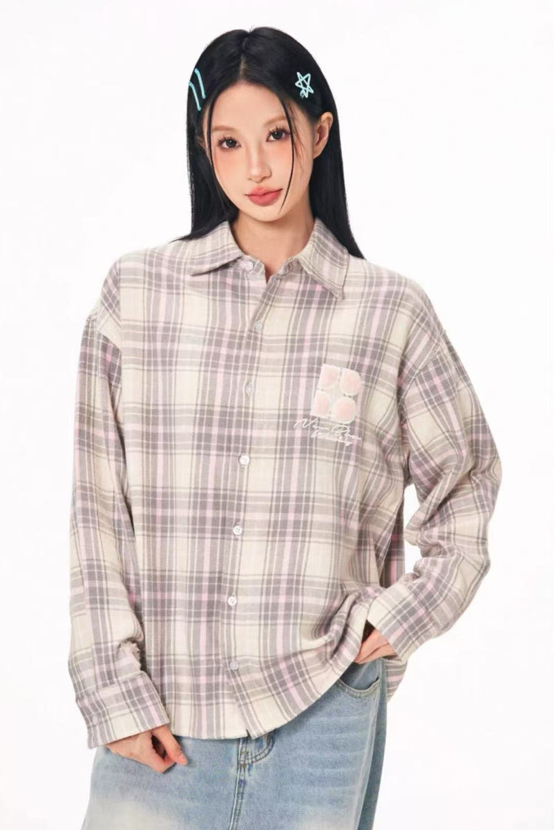 BIPOLAR Fleece patchwork Brushed Contrast plaid Tops