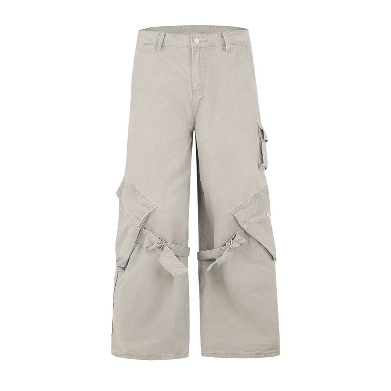 BIPOLAR Retro Ribbon Multi-pocket Workwear Style Pants