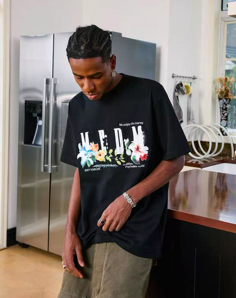 MEDM Appliqué Floral Short-sleeved T-shirt