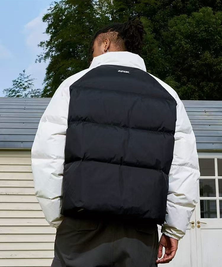 AFGK Raglan Sleeve Color Block Stand Collar Down Jacket