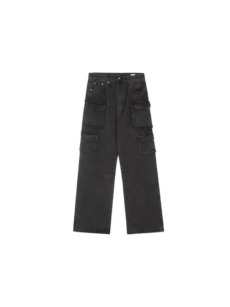 ACHOCK Street Washed Multi-pocket Jeans