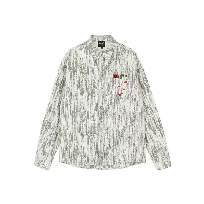 ACHOCK Rose Embroidery Washed Distressed Long-sleeve Shirt