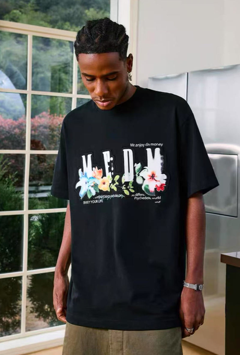 MEDM Appliqué Floral Short-sleeved T-shirt