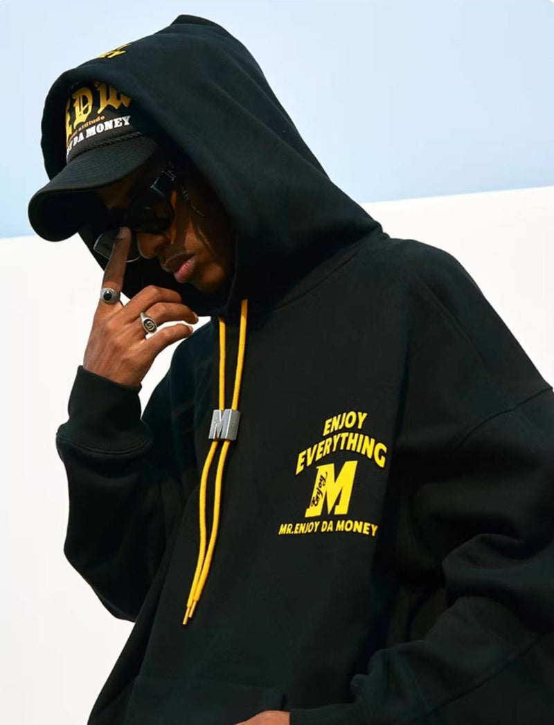 MEDM M Button Drawstring with Letter Print Hoodie
