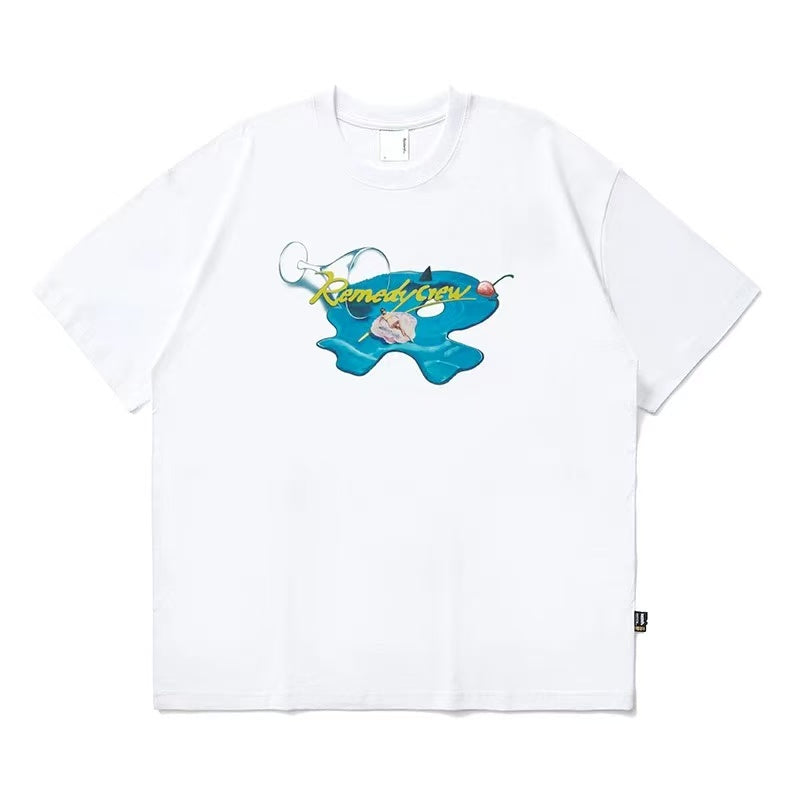 REMEDY Wine Glass R Logo Print Short-sleeve T-Shirt