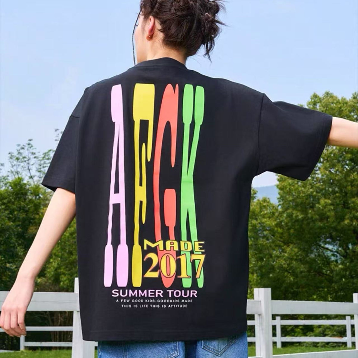 AFGK Contrast Color Printed Letter LOGO T-shirt