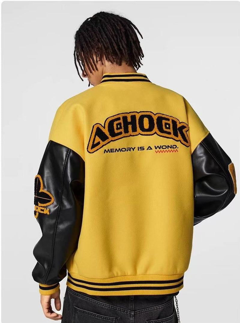 ACHOCK Waffle Logo Embroidered Baseball Jacket