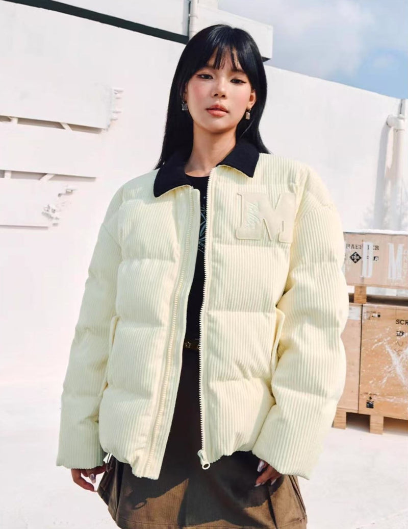 MEDM Corduroy Lapel Color Block Down Jacket