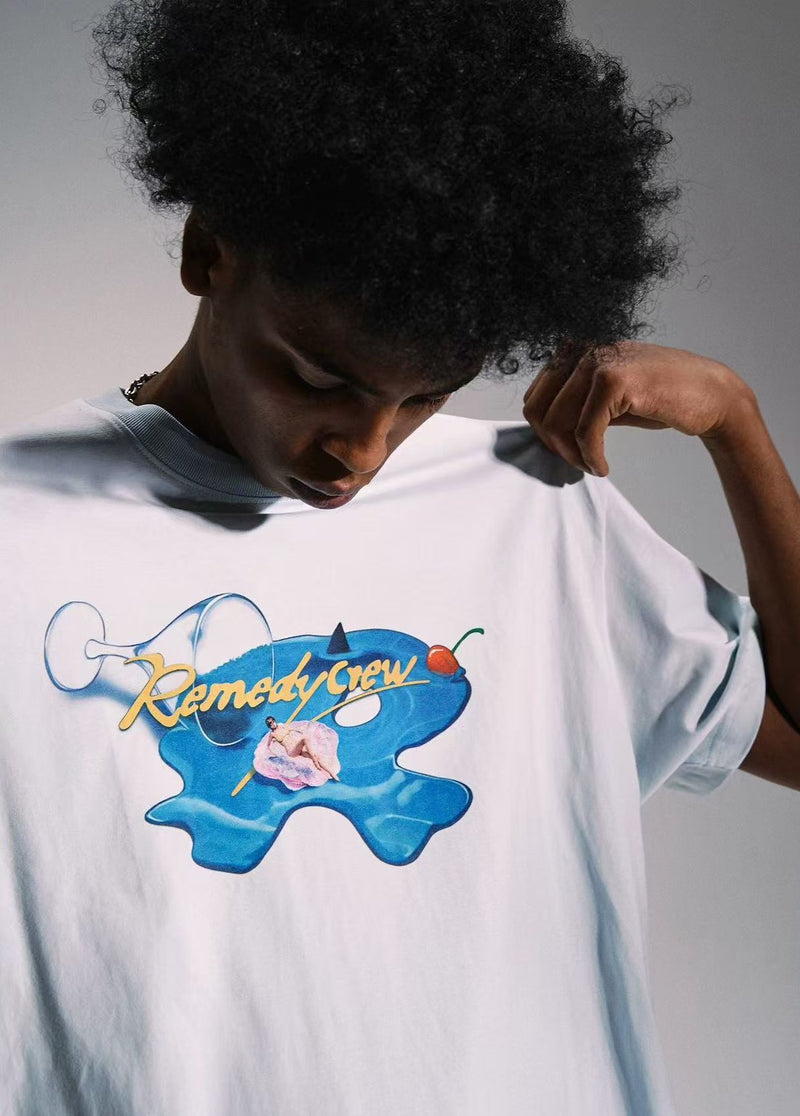 REMEDY Wine Glass R Logo Print Short-sleeve T-Shirt