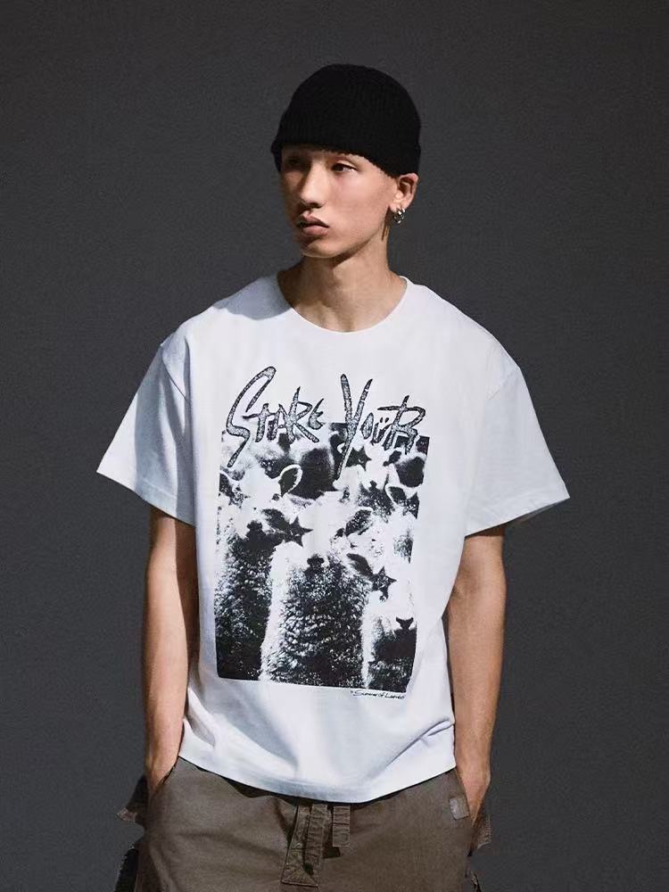 REMEDY Washed Distressed printing Short-sleeve T-shirt