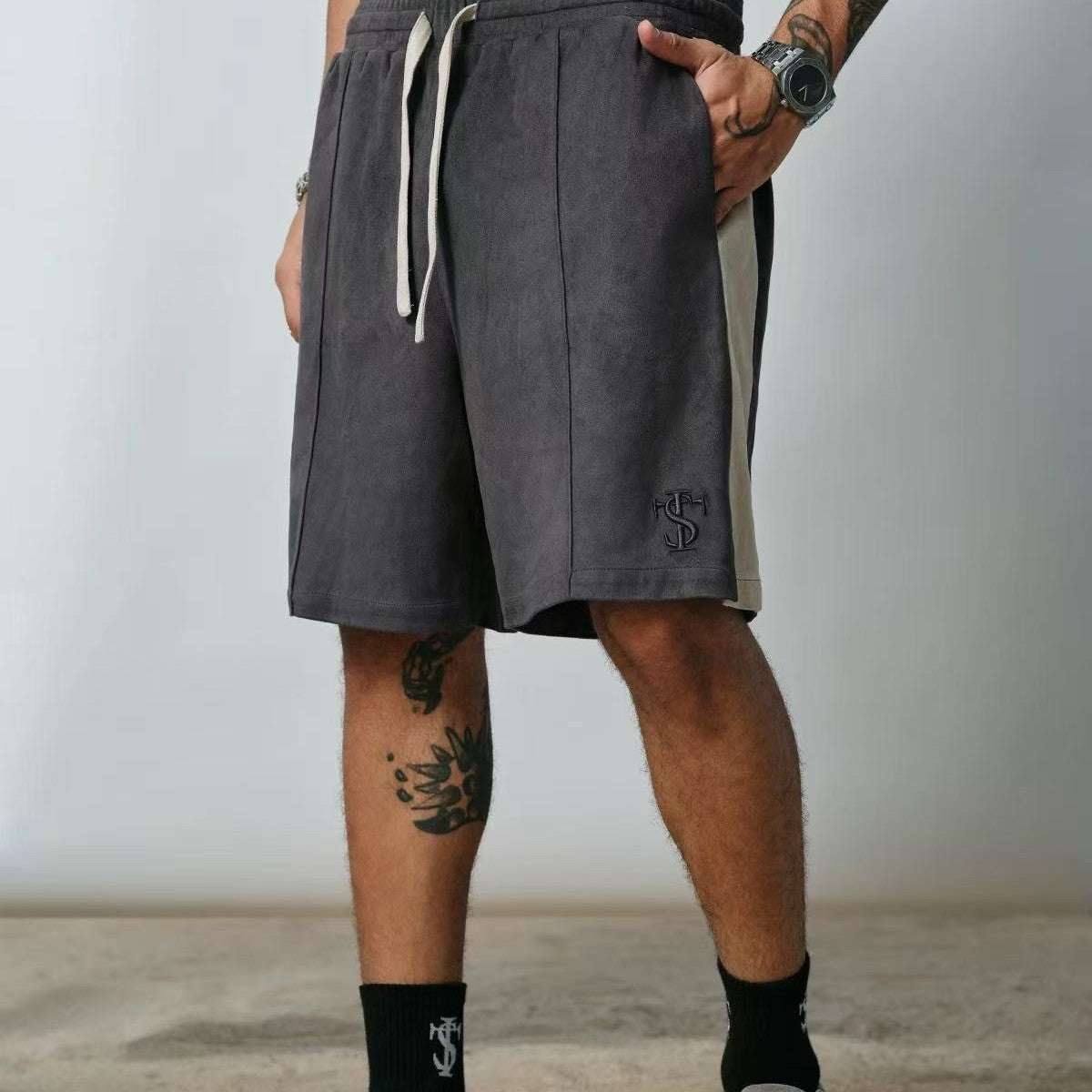 STK Vintage Embroidered Suede Patchwork Shorts