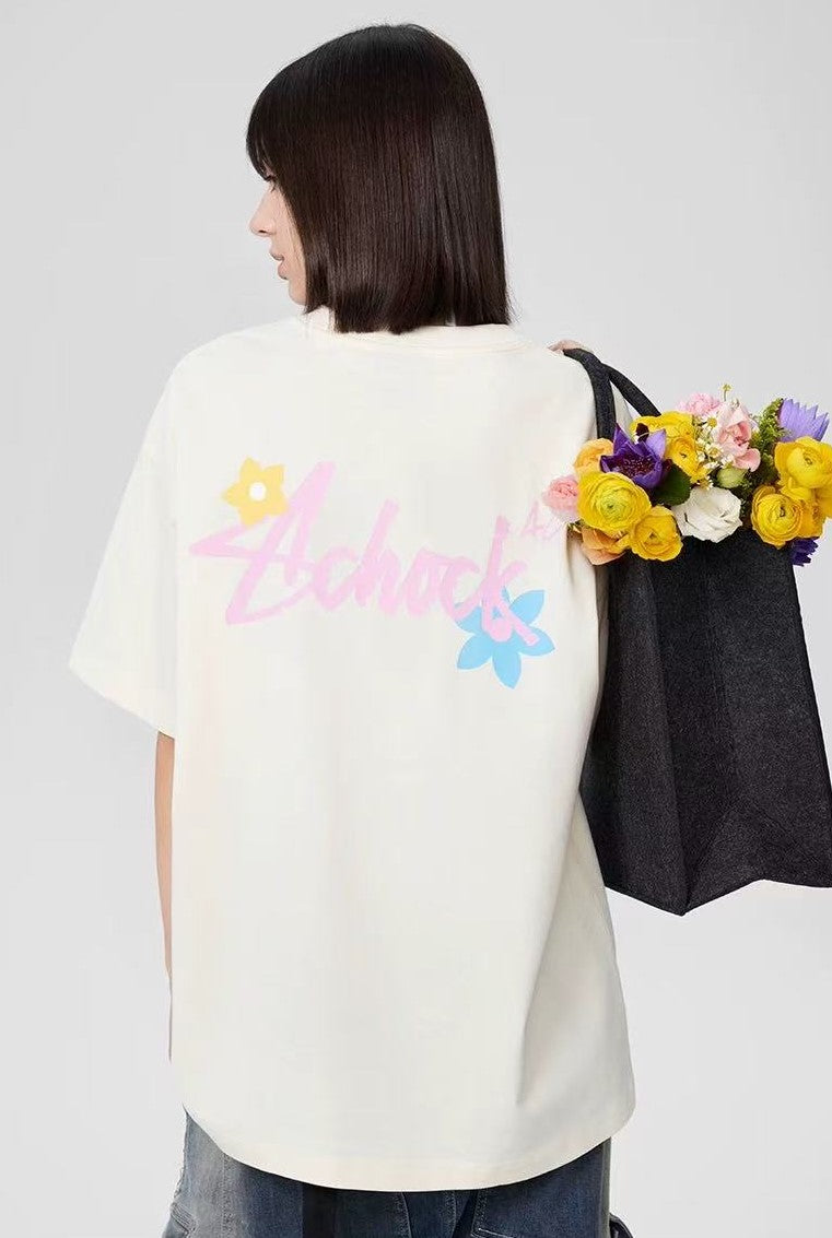 ACHOCK Flower Printed Logo T-shirts
