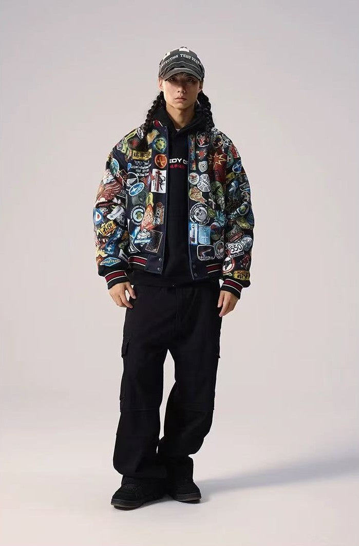 REMEDY Over Printed Badge Varsity Jacket