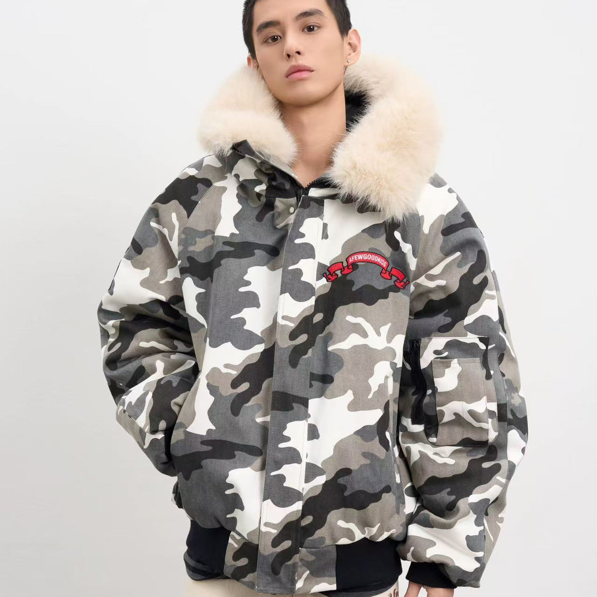 AFGK Camouflage Fur Collar Cotton Jacket