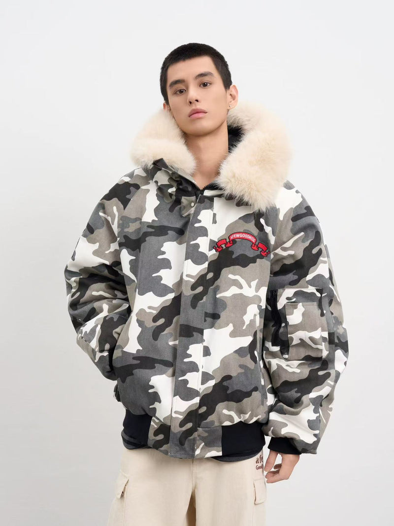 AFGK Camouflage Fur Collar Cotton Jacket