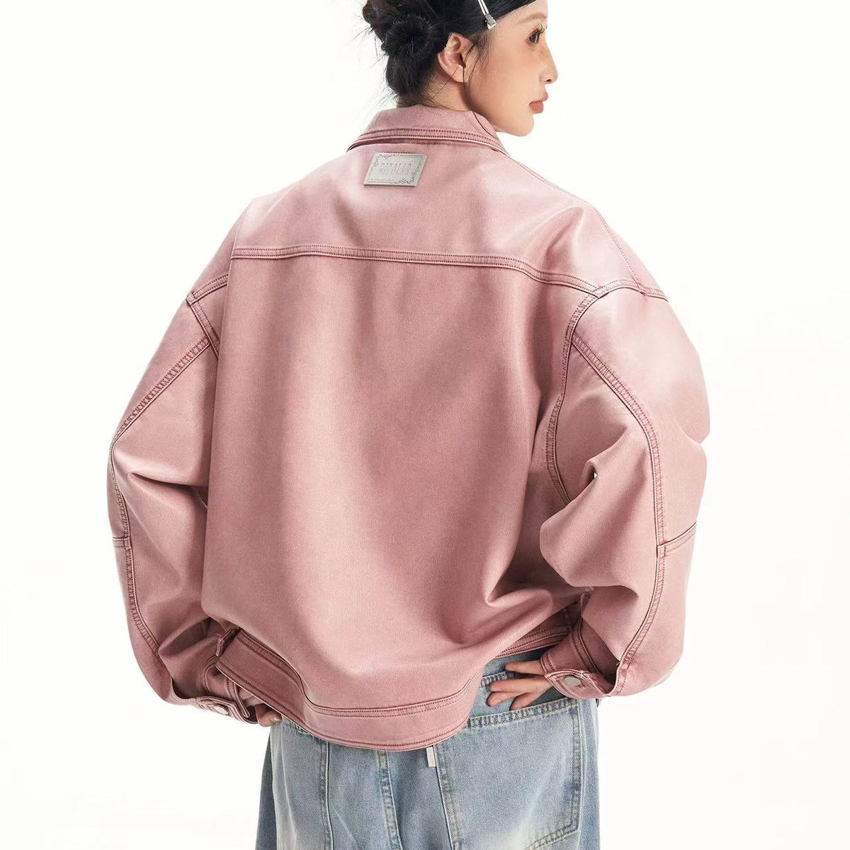 BIPOLAR Hyphenation Polished PU Leather Jacket