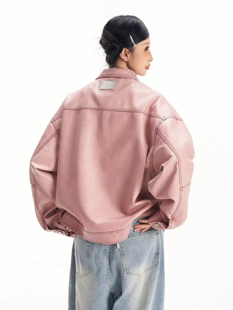 BIPOLAR Hyphenation Polished PU Leather Jacket