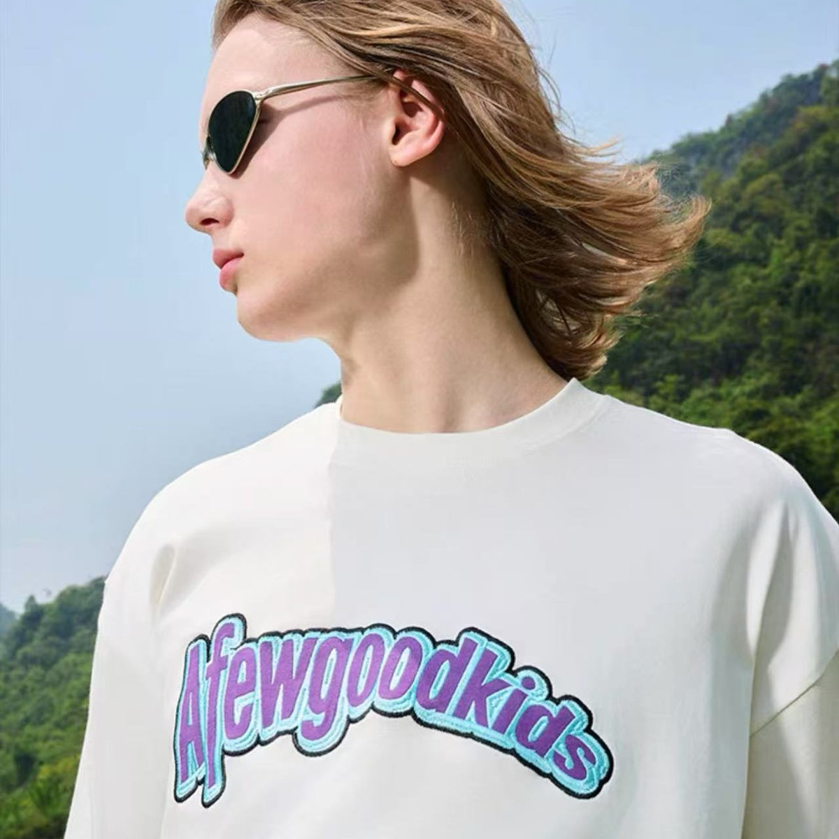 AFGK Curved Patch Embroidered Short-sleeved T-shirt