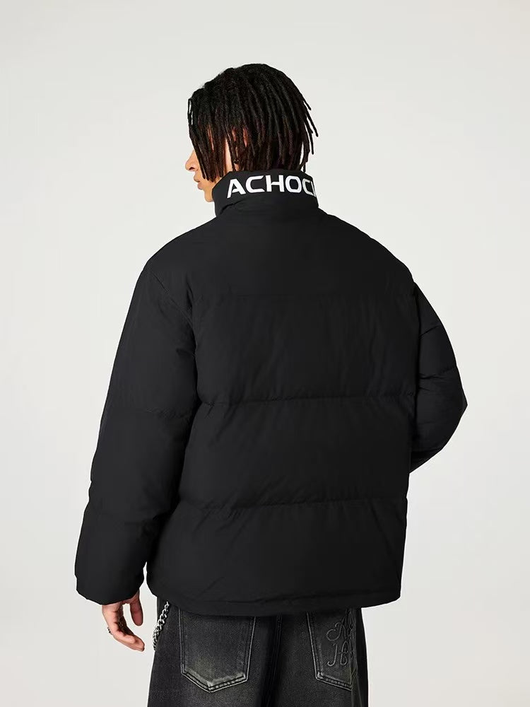 ACHOCK Logo Design Velvet Stand Collar Down Jacket
