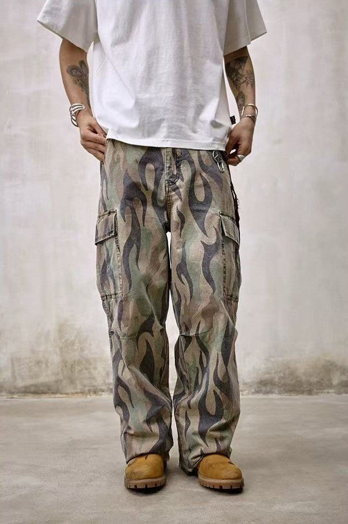 REMEDY Frayed Flame Camouflage Cargo Long Pants