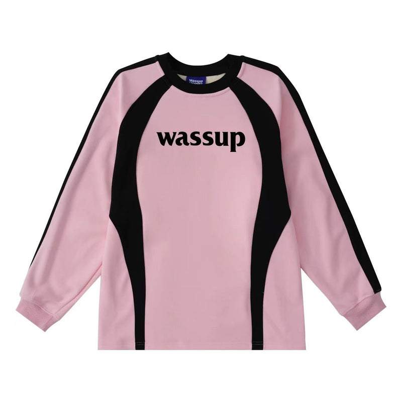 WASSUP Patchwork Contrast Color Long Sleeve Polo