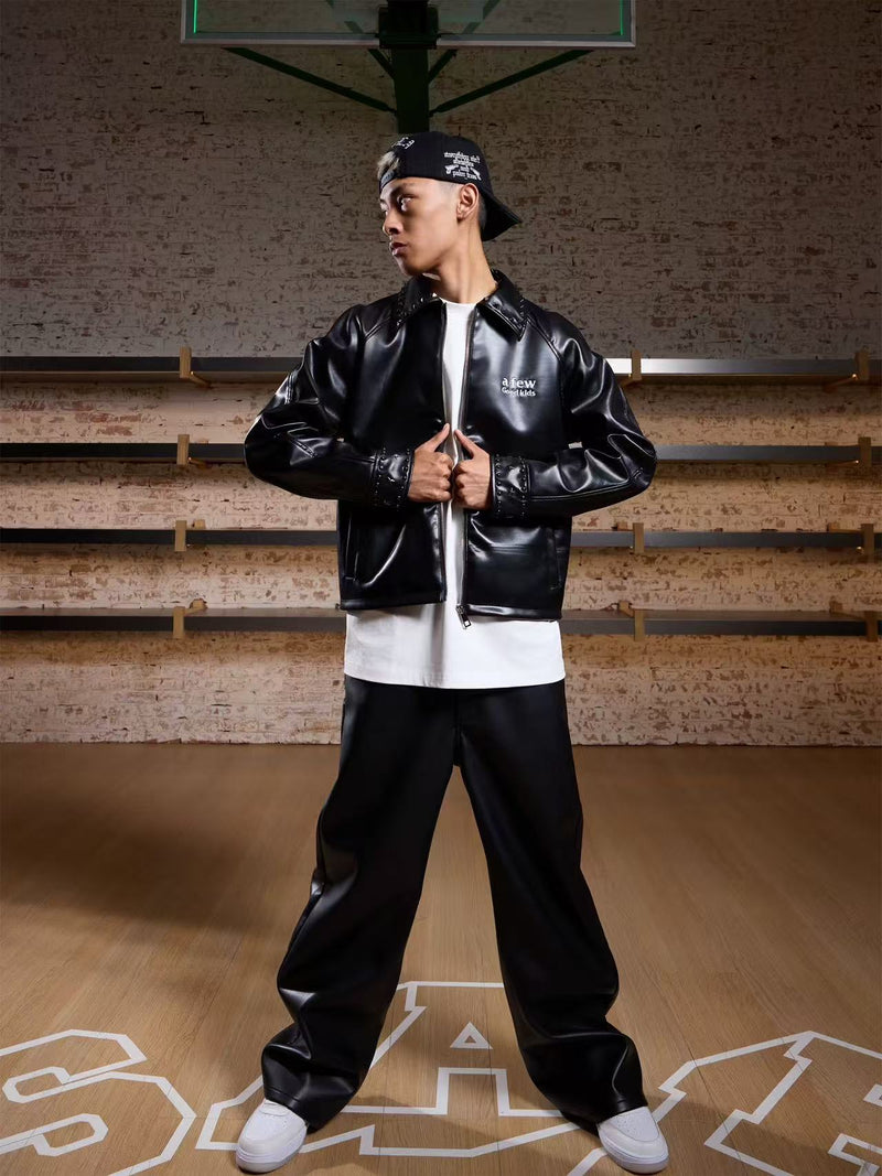 AFGK Glossy Studded Zippered Leather Jacket