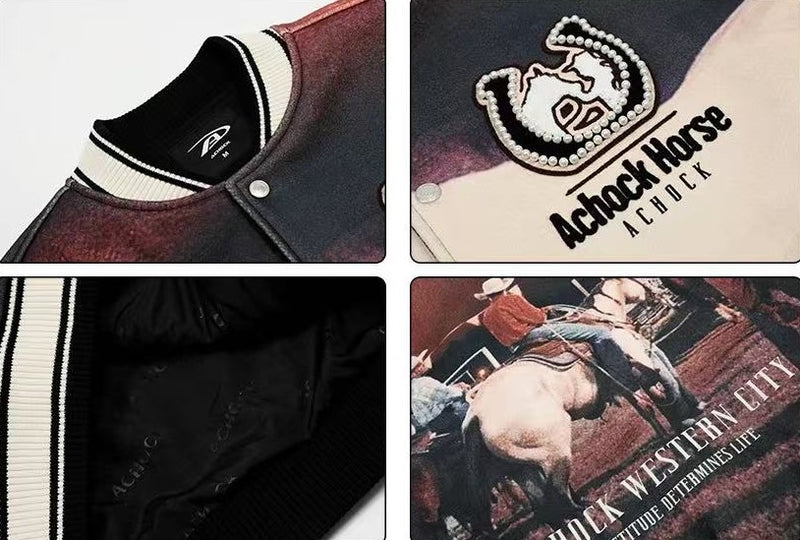 ACHOCK Vintage Western Cowboy Full Printing Hot Drill Jacket