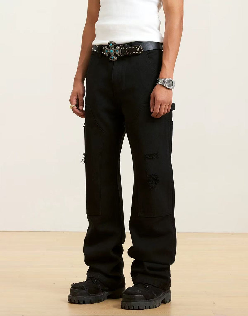 STK Washed Distressed Patchwork Jeans