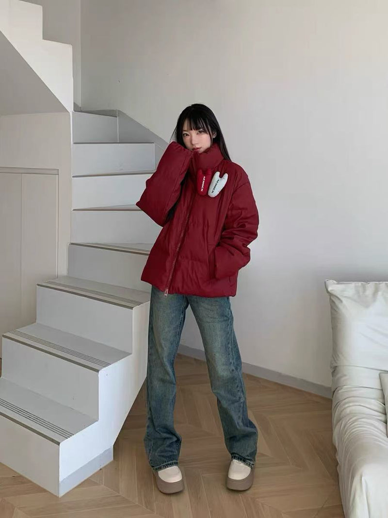 ACHOCK PU Leather Velcro Down Jacket