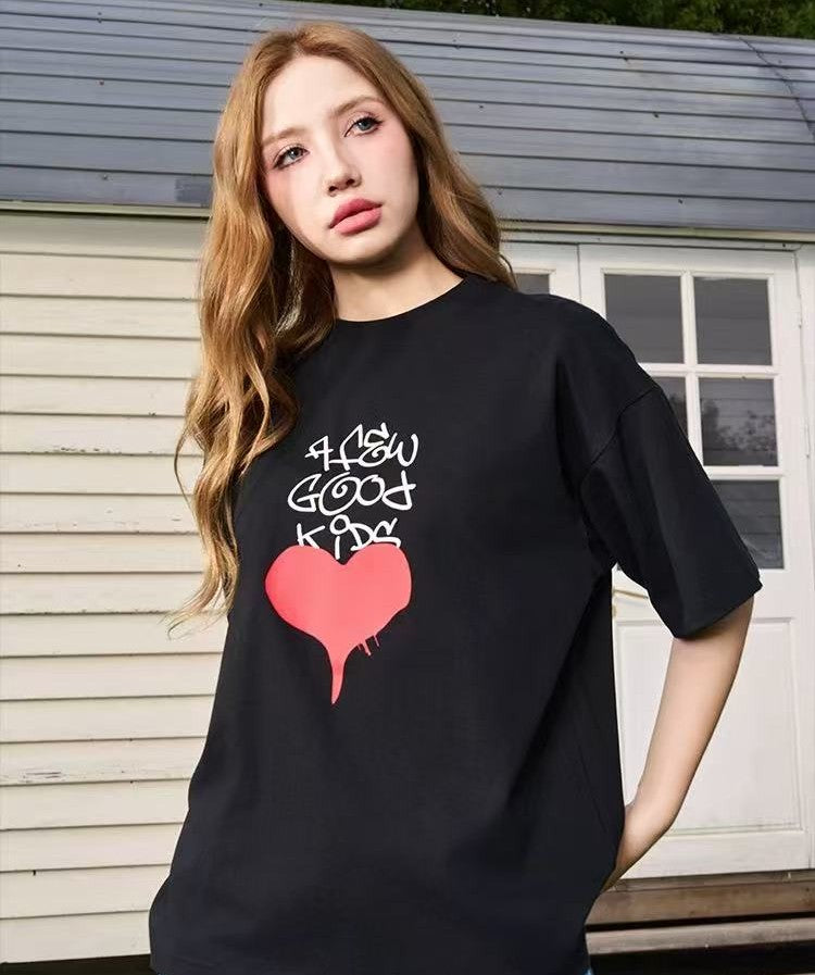 AFGK Valentine's Day Love Graffiti Letter Print Short Sleeve T-Shirt