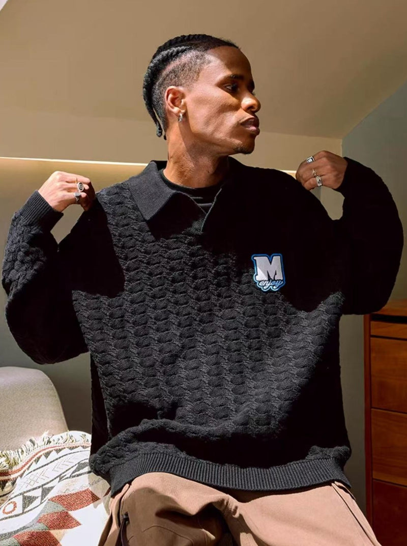 MEDM Hole Knit Long-sleeve Polo