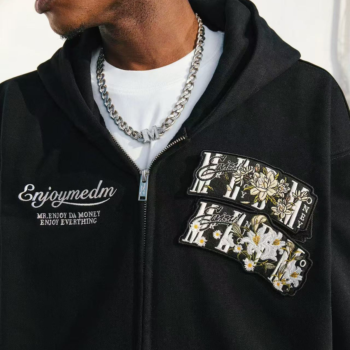 MEDM Floral Velcro Zipper Hoodie