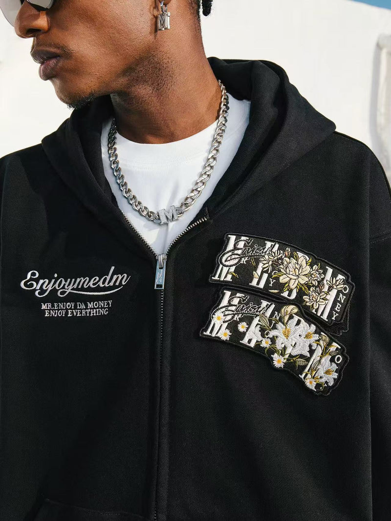 MEDM Floral Velcro Zipper Hoodie